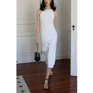 无有无印白色透气凉爽醋酸45度斜裁显瘦长款 连衣裙24066 开叉无袖