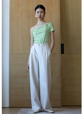 无有无印米白舒适凉爽亚麻混纺直筒百搭阔腿裤休闲裤23186