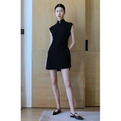 无有无印黑色凉爽舒适醋酸开叉无袖 显瘦旗袍23188