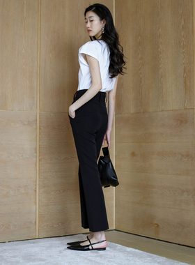 无有无印黑色高腰显瘦百搭微喇裤九分裤气质休闲裤M23153