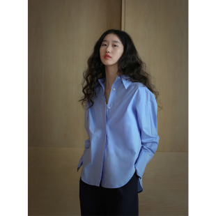 无有无印时髦优雅蓝色长绒棉舒适透气百搭宽松长袖 衬衣26001 衬衫