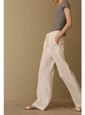 无有无印白色薄款醋酸透气腰部系带可调节阔腿宽松休闲裤24137