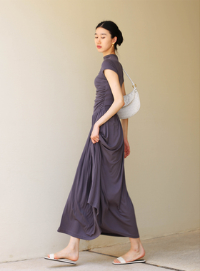 无有无印半高领无袖大摆修身显瘦长款针织弹力连衣裙24181