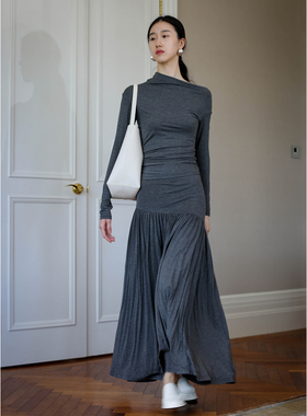 无有无印深灰色包臀显瘦高腰针织舒适亲肤大摆长款半身裙23214