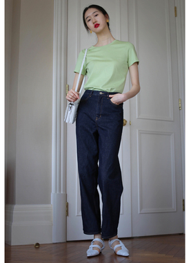 无有无印时髦绿色舒适透气汉麻丝光棉质感百搭显瘦短袖t恤22085