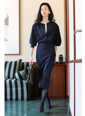 无有无印精纺羊毛不扎人可水洗长袖泡泡袖宽松衬衫24147