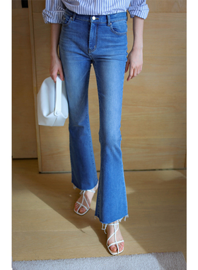 无有无印高腰显瘦显腿长紧身弹力时髦百搭微喇牛仔裤23049