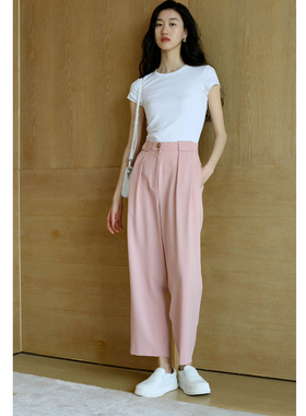 无有无印时髦粉色醋酸凉爽透气薄款锥形宽松休闲裤M23149