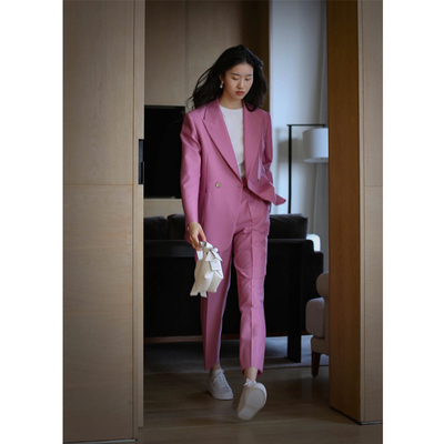 无有无印通勤淑女长袖唇膏粉西装