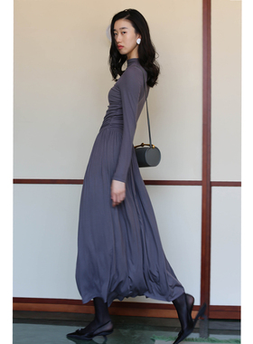 无有无印长袖修身大摆半高领显瘦针织弹力舒适连衣裙24173