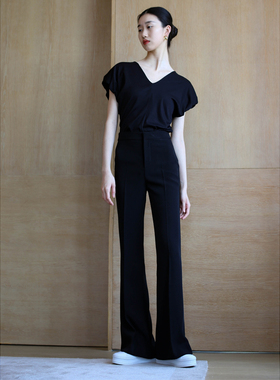 无有无印显腿长大神裤黑色高腰显瘦百搭直筒微喇裤休闲裤M26003