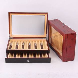 现货钢笔盒12 34支木质钢笔展示盒文具盒烤漆钢笔收纳盒木盒
