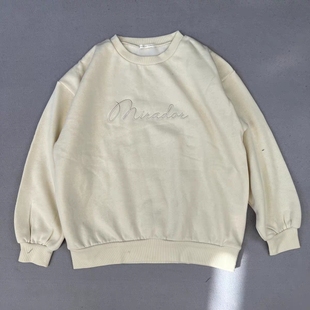 日单秋冬女式 抓绒卫衣圆领套头上衣刺绣字母轻便保暖