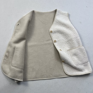 日单秋冬新款羊羔毛绒马甲女短款背心外穿宽松薄款外套坎肩