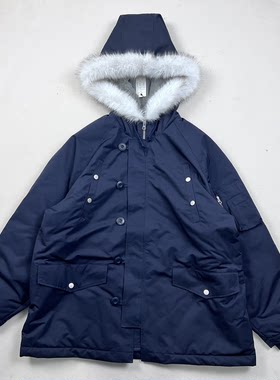日单秋冬女款棉服连帽大衣毛领保暖户外休闲派克服