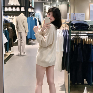 DaLian 下装失踪*极简温柔风心机中长毛衣裙女圆领慵懒宽松针织衫