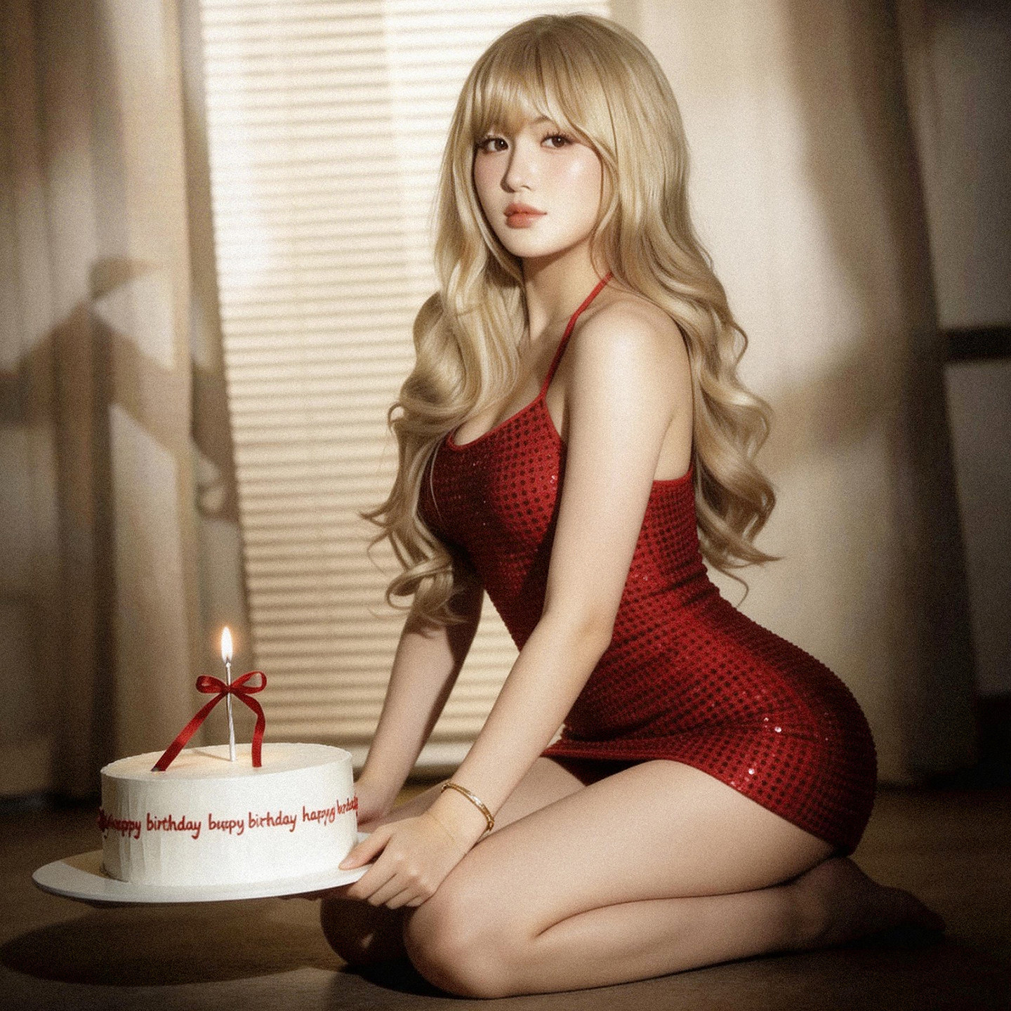 DaLian 入门版*无里短款心机吊带连衣裙性感显瘦红色挂脖生日裙女