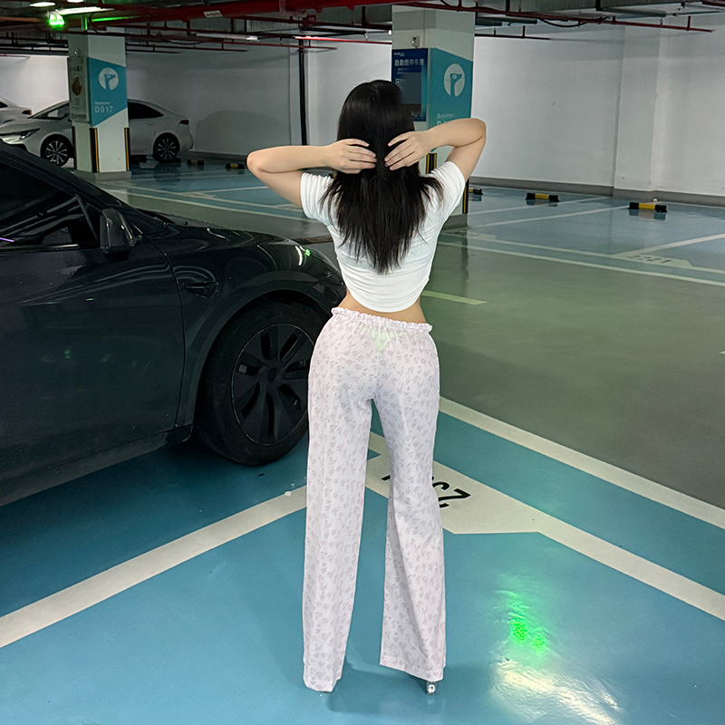 LianJie's 入门版*微透感心机长裤女小清新减龄系带腰休闲直筒裤