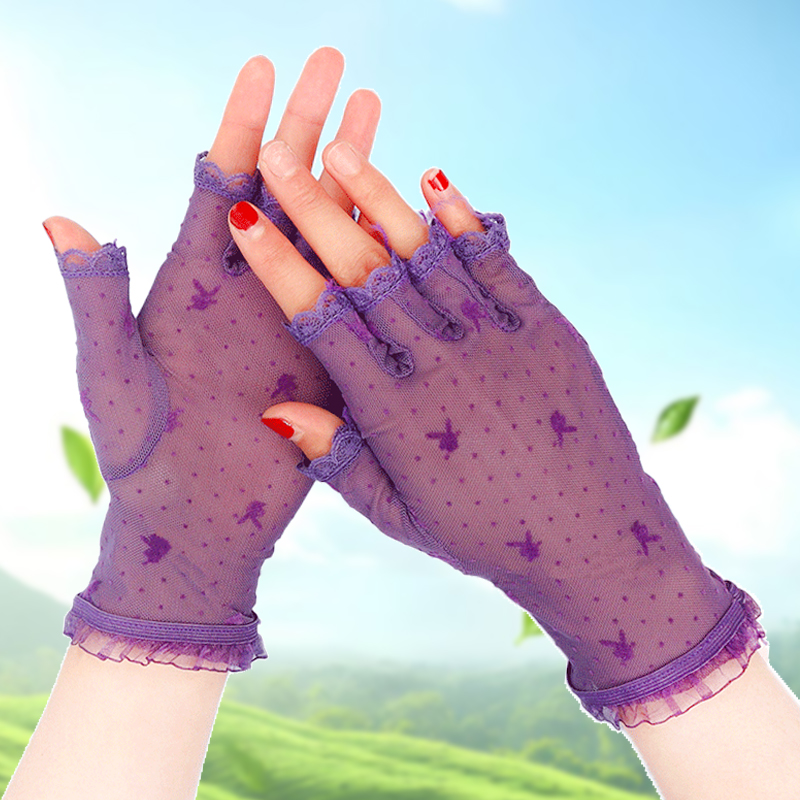 蕾丝半指防晒手套夏季女士短款弹力网纱轻薄透气防紫外线舞蹈演出