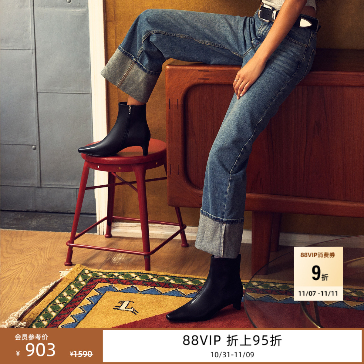 脚踝靴精致小猫跟法式短靴