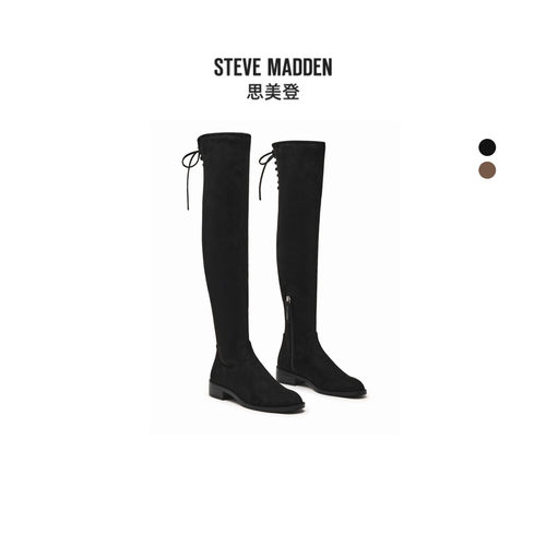 Steve Madden思美登XRAY秋冬厚底长筒靴绒面系带过膝靴女