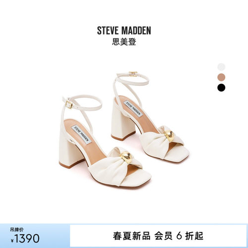 甜酷辣妹金珠系列扭结粗跟凉鞋