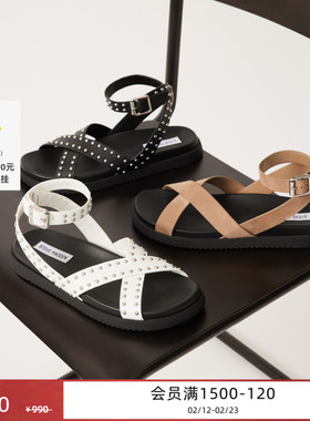 [限时折扣]厚底Steve Madden思美登MY BESTIE铆钉交叉带罗马凉鞋
