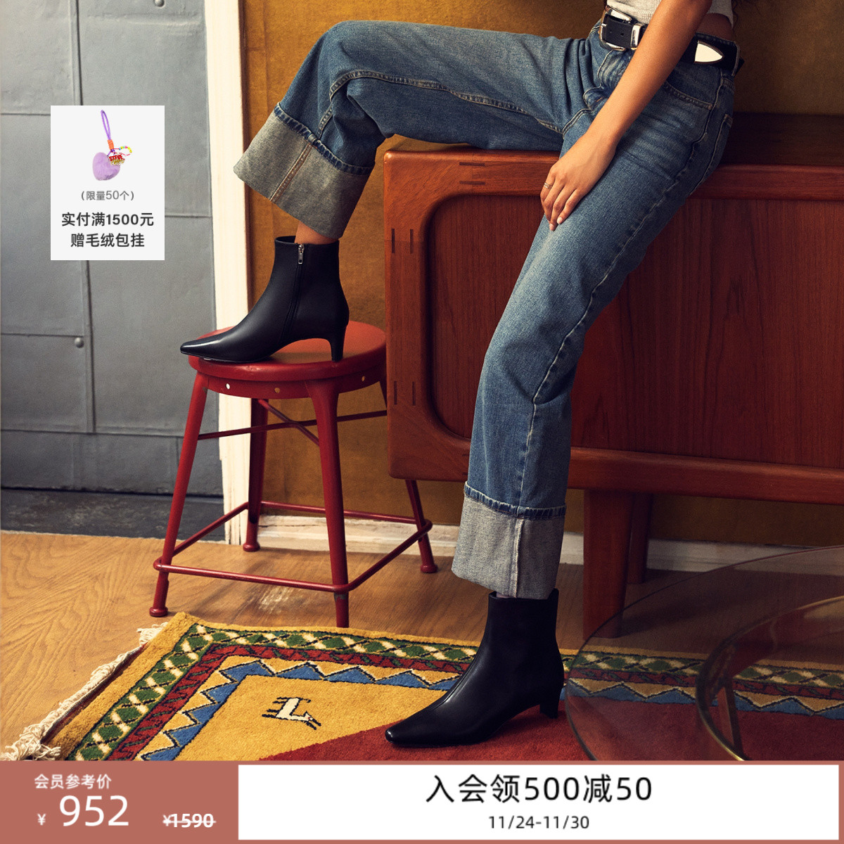 脚踝靴精致小猫跟法式短靴