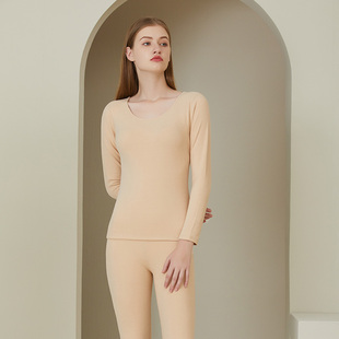 德绒无痕保暖内衣女套装棉毛衫圆领打底冬秋衣秋裤加绒加厚保暖衣