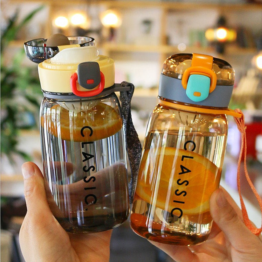 日本随行杯透明运动茶漏杯弹盖