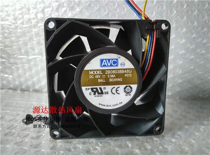 原装AVC 2B08038B48U 8038 8厘米 48V 0.58A PWM双滚珠风扇