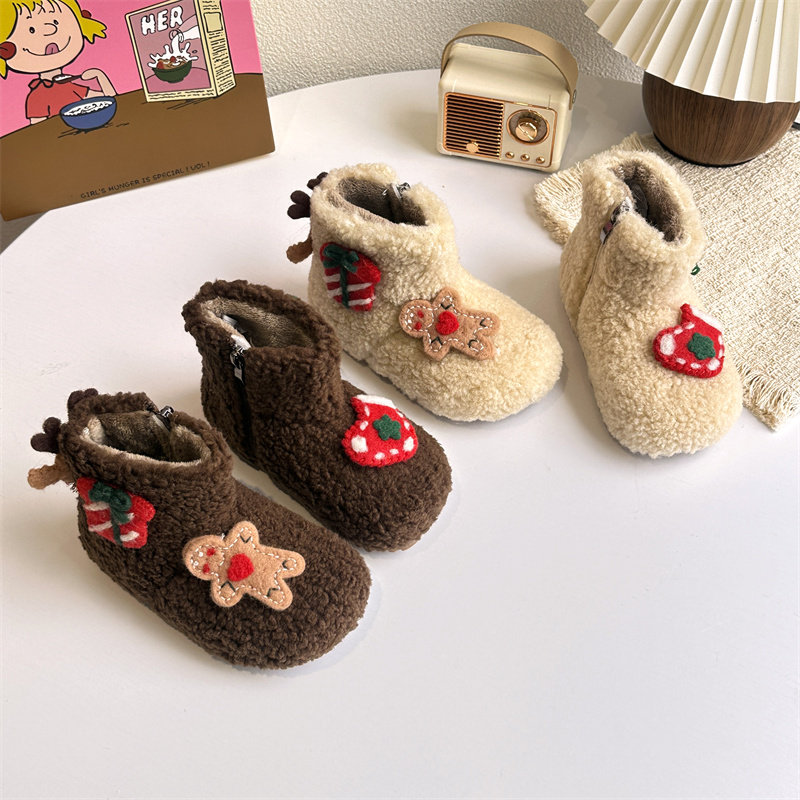 女童雪地靴2025冬季新款儿童加绒保暖棉鞋女宝软底防滑豆豆鞋