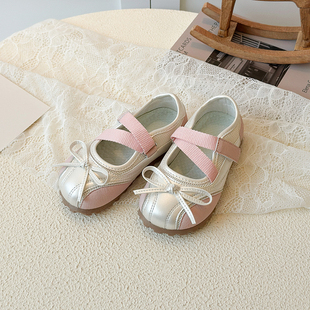 真皮女童法式玛丽珍单鞋2025春秋新款女孩粉色浅口软底芭蕾风皮鞋