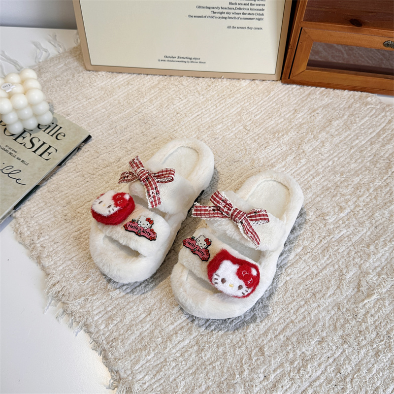 女童拖鞋2025新款儿童秋冬季kt猫保暖棉拖鞋女孩宝宝毛毛拖鞋