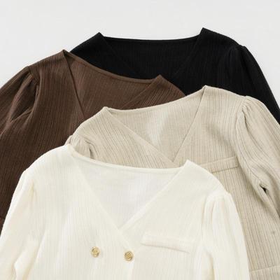 小香风V领假口袋针织开衫