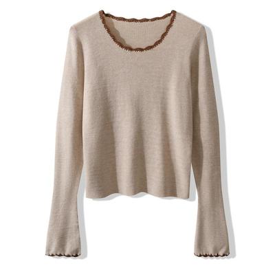 木耳边撞色花边针织上衣