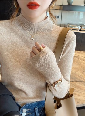 针织打底衫女秋冬新款洋气百搭温柔风修身内搭薄款上衣半高领毛衣