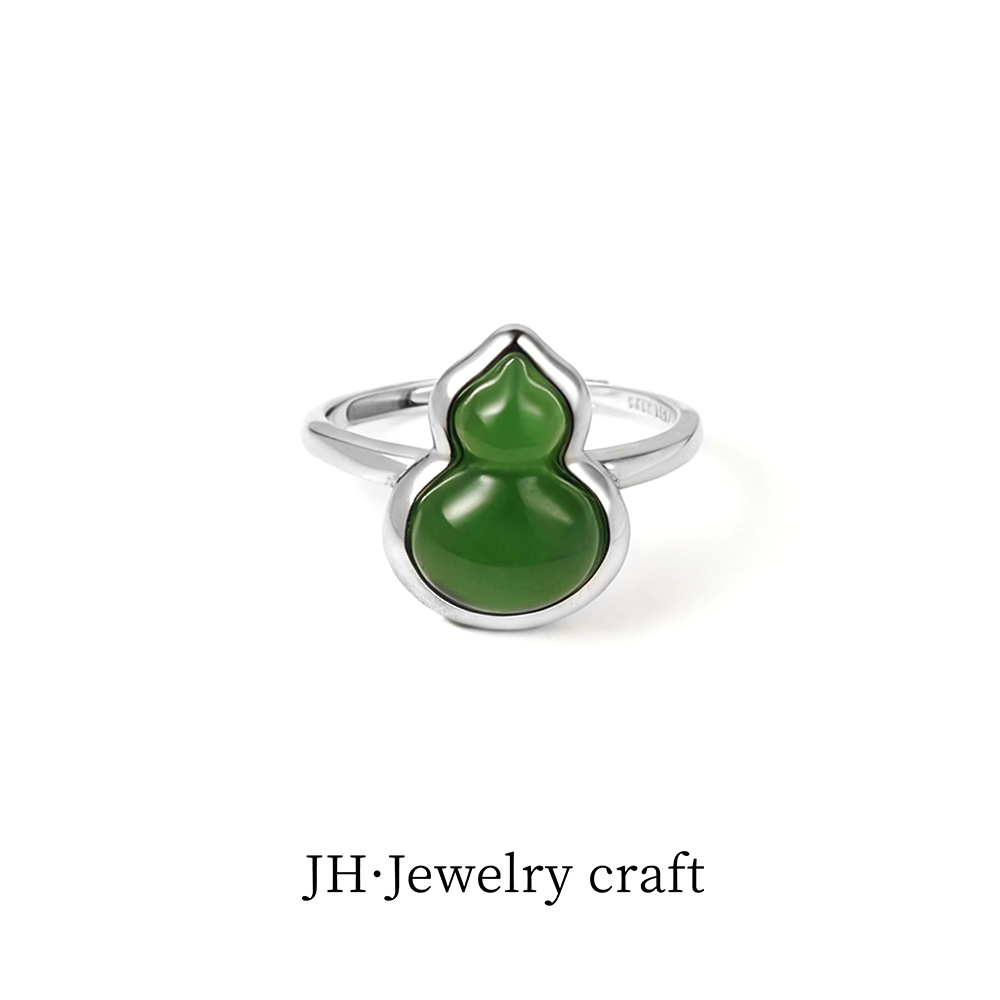 Jonny.“盎然”S925银和田玉碧玉葫芦戒指