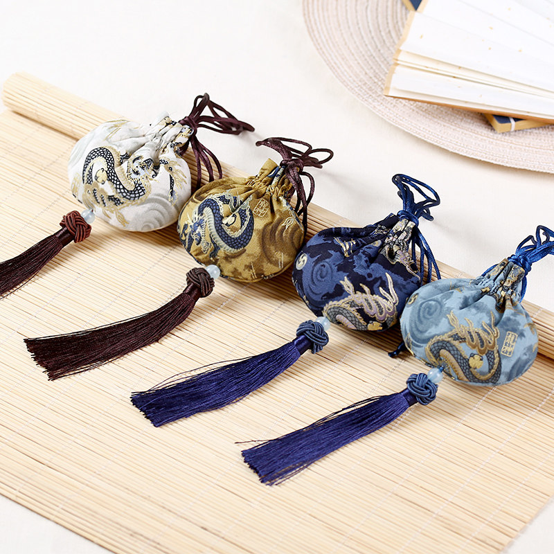 新款古风艾草香包龙纹纯棉麻香囊空袋汉服随身古典装饰荷包挂件