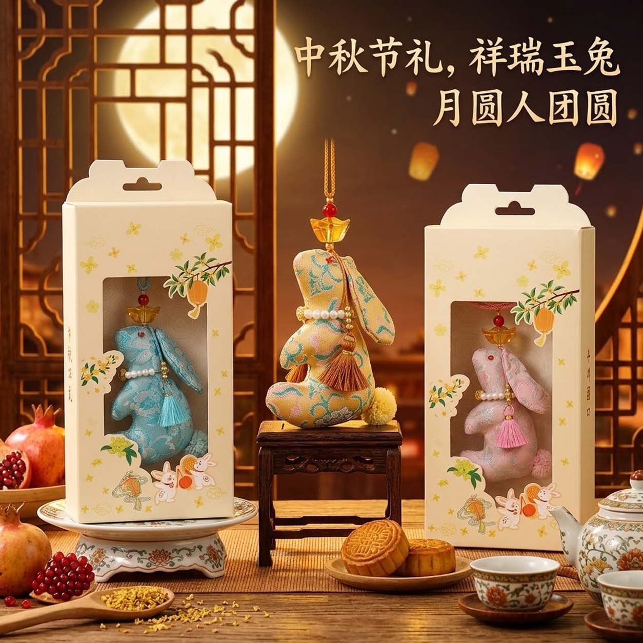 中式小兔子香包香囊礼盒装中秋节