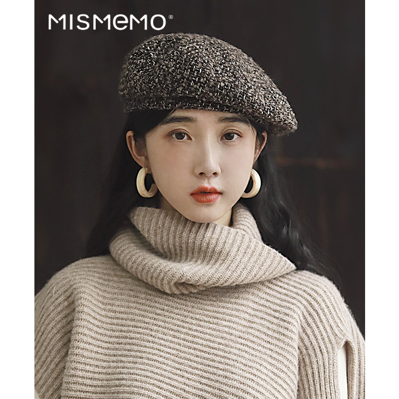 MISMEM法式复古贝雷帽女秋冬新品羊毛呢画家帽气质白色蓓蕾帽优雅