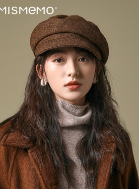 MISMEMO英伦复古报童帽子女秋冬季保暖百搭羊毛呢鸭舌画家贝雷帽