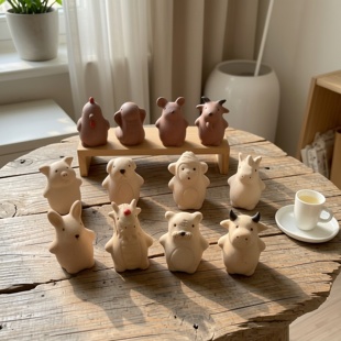 手工土陶泥纯土实心生肖摆件土生肖挂件陶艺泥塑摆件十二生肖泥塑