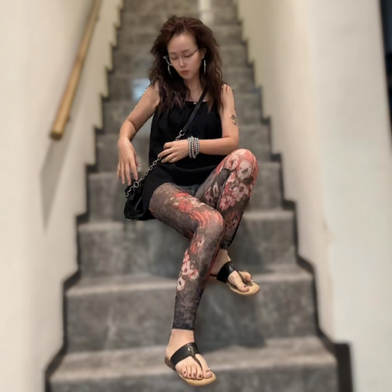 网纱打底裤女外穿夏季薄款透气个性印花弹力高腰显瘦防晒九分裤子