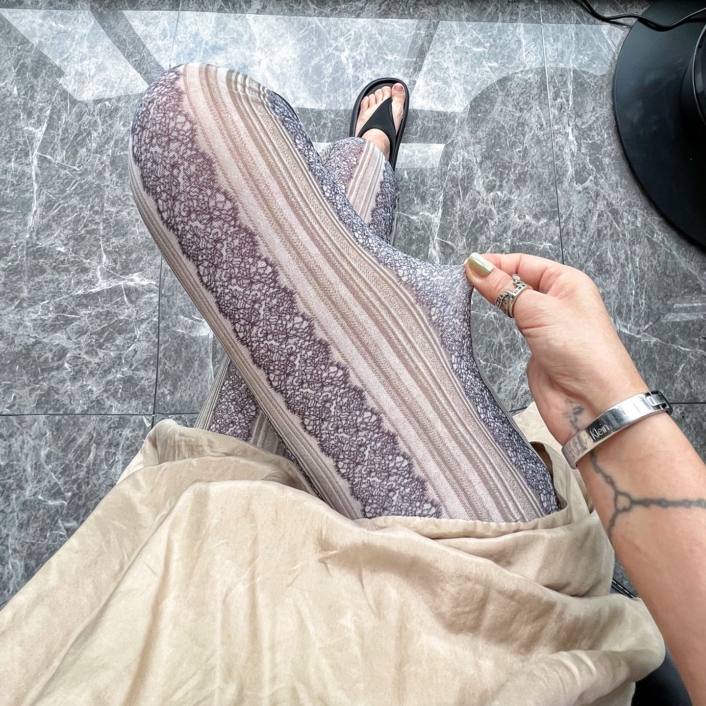 欧美打底裤女外穿印花高腰紧身裤时尚花色显瘦蕾丝竖条弹力九分裤