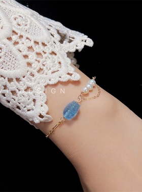 小众设计海蓝宝貔貅14K包金手链