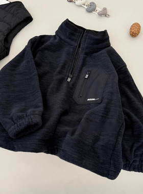 儿童摇粒绒卫衣冬季2025新款日系潮牌童装男童加绒软糯保暖上衣潮