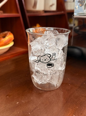 simple高硼硅玻璃杯耐高温小狗印花大容量冷饮咖啡杯果汁杯