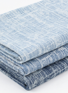 蓝色做旧肌理水洗牛仔布料面料厚服装面料手工DIY衣服设计师面料