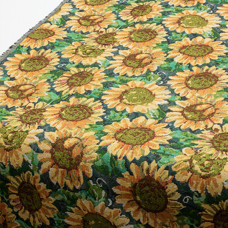 向日葵提花布料复古油画风沙发套抱枕桌布包包外套服装diy布料